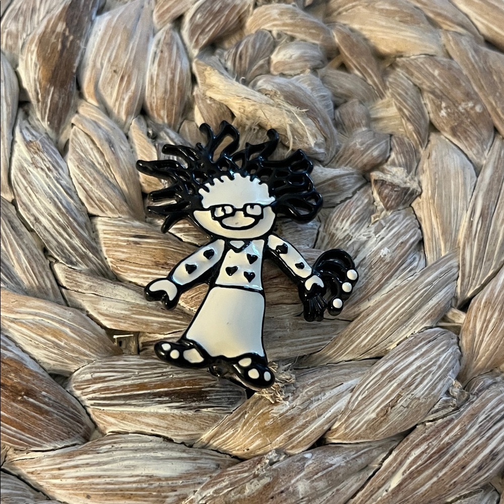 Black and‎ White Cartoon Character Brooch
